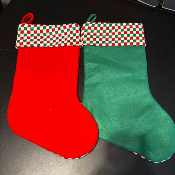 Cat Fleece Knit Christmas Stockings Set of 2 Checkerboard Fish - Picture 4 of 4